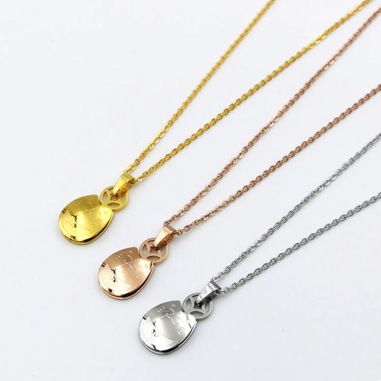 Popular Coins Lucky fishing Cat kitty Necklaces & Pendants Collier Femme, Cute animal stainless steel color gold chain choker