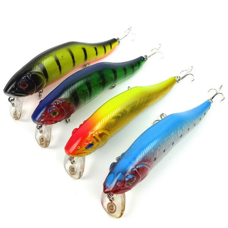 4pcs/set 4 Colors Minnow Fishing Lure 12cm/24.5g Hooks Lure Popular Minnow Hard Plastic Lures Fishing Bait Fishing Tackle