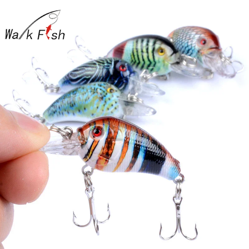 WALK FISH 1Pcs New Popular Design 3D Eyes 5 Colors Vividly Crank Fishing Lure 4.5cm 4.2g Hard Wobbler Diving Depth0.3-0.9m  Bait