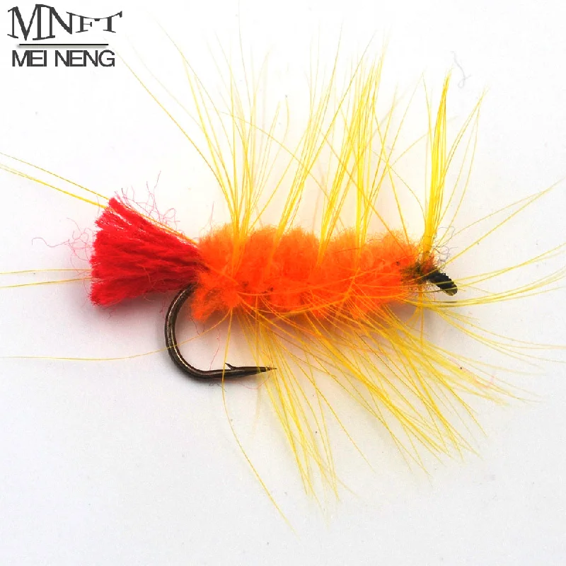 MNFT 10PCS 6# Yellow Woolly Worm Fly Red Tail Bass Trout Fly Fishing Lures Baits Popular Flies