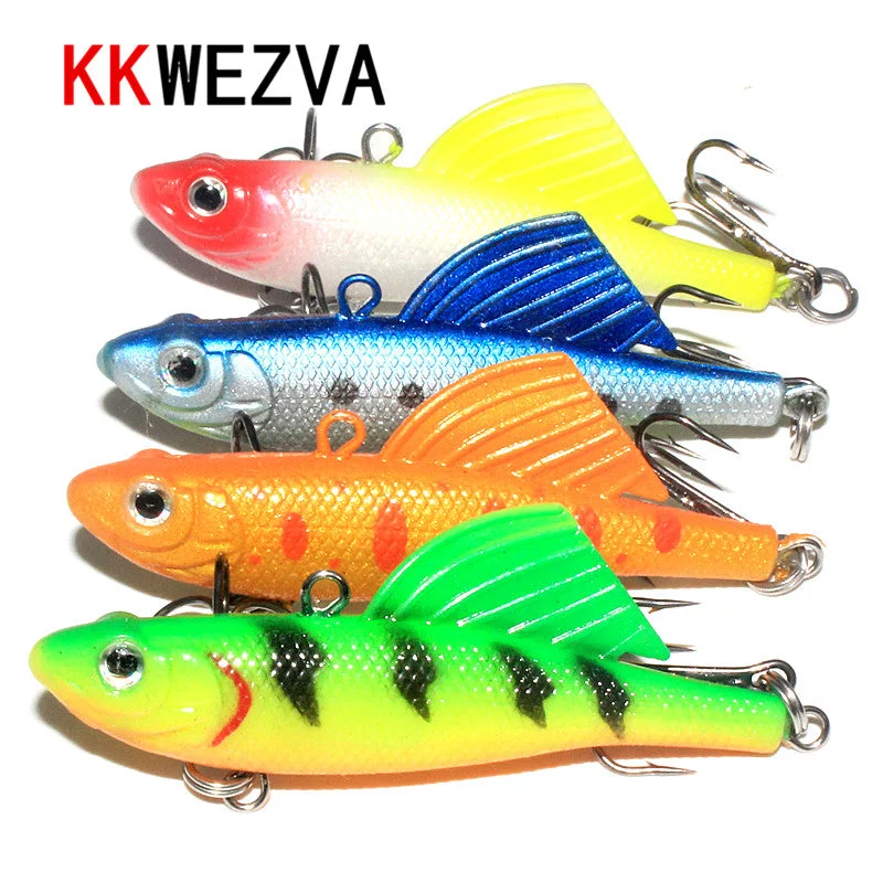 4pcs Popular Pie Soft Fish Vib 3D Eyes Fishing Lure High Quality Fishing Bait Strong Treble Hooks Fish Wobbler Pesca Ice bait