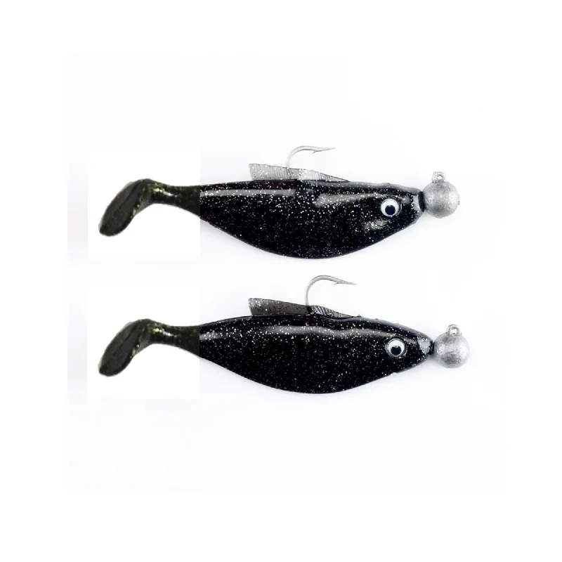 Felmlee Patsy Flash Paddle Tail Swim Bait 5-1/4" 1.5 Oz Qty 2 Black Silver Flake