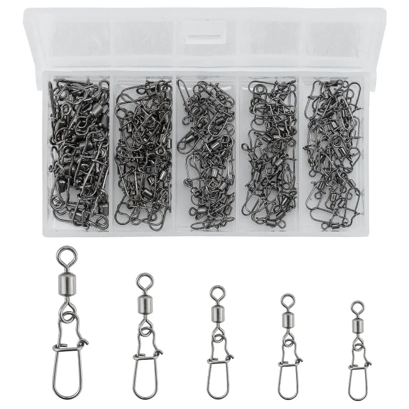 Dr.Fish 100pcs Rolling Swivels with Duolock Snaps Kit