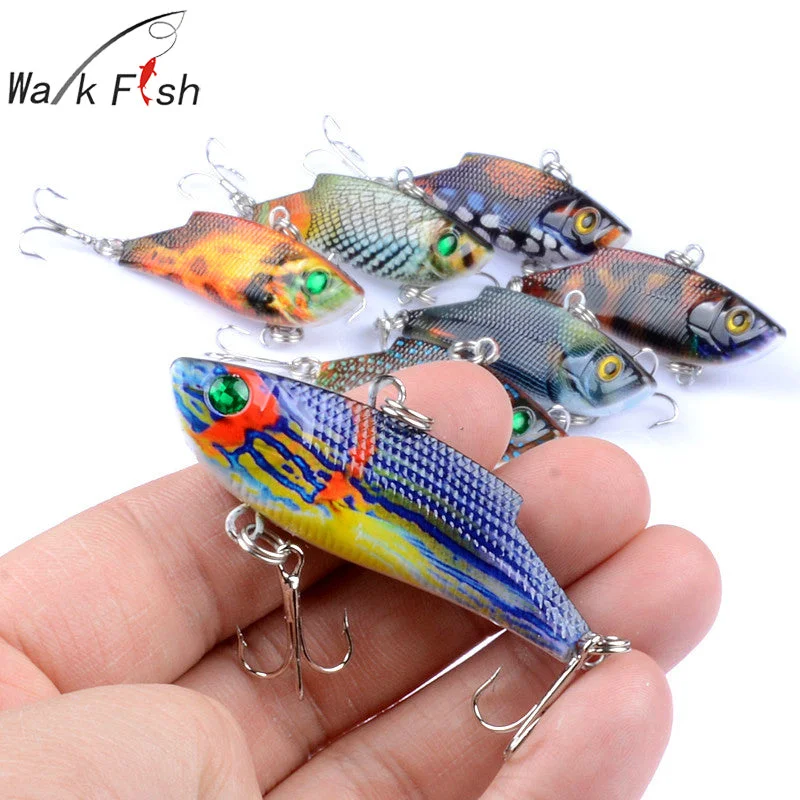 WALK FISH 1 Pcs 3D Eyes Fishing Lure New Design High Popularity VIB 9.4g 5.5cm 7colors Full Swimming Depth Fishing Tackle 8#Hook