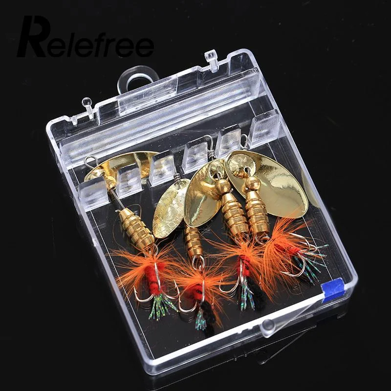 Relefree 4pcs Metal Fishing Lures Set Spoon Hard Tackle Crankbaits Paillette Equipment Durable Strong Popular