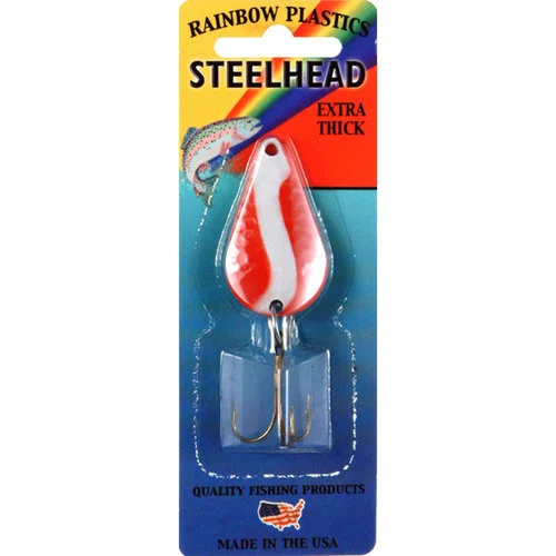 Rainbow Plastic Steelhead Spoon  Red/White Stripe