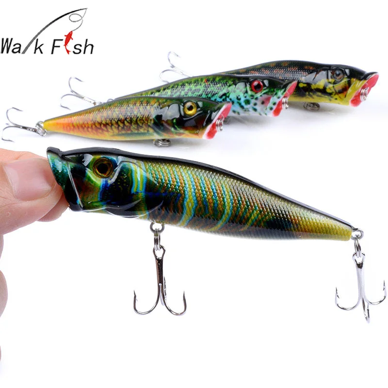 Walk Fish 1Pcs New Coloring Drawiing 9.5cm12g Popper Fishing Lures High Popularity Topwater Wobblers  Artificial 3D Eyes Lures