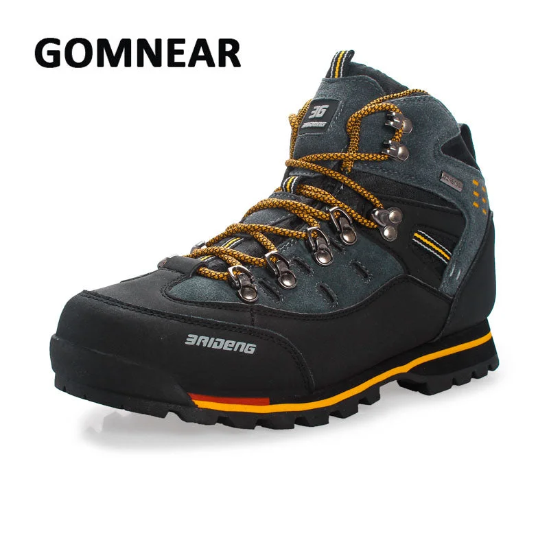 GOMNEAR High Top Men Hiking Shoes Waterproof leather Shoes Climbing & Fishing Shoes New popular Outdoor shoes Tekking Boots