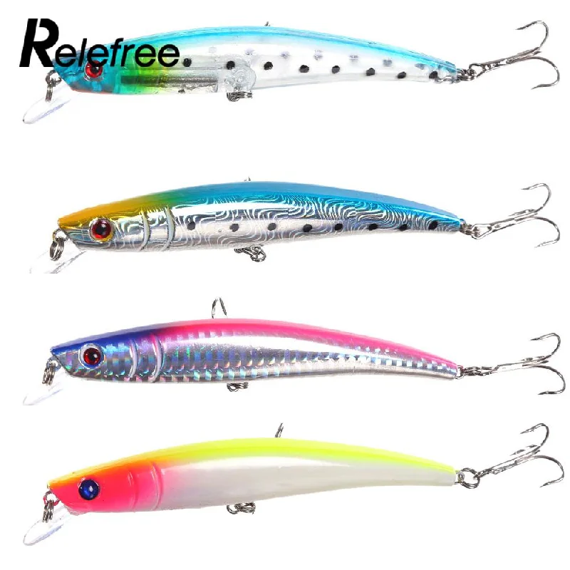 Relefree Minnow Fishing Lures Bass Crankbait Fishhooks Tackle 3D Eyes 11.5cm 12g Lifelike ABS Equipment Popular