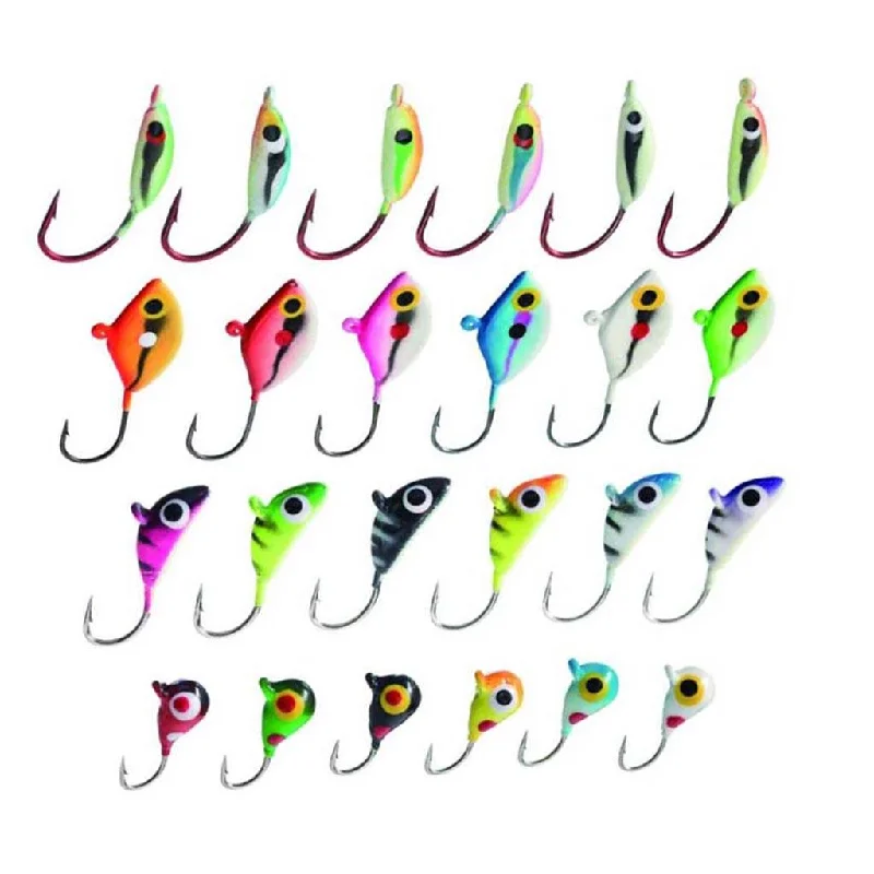 Ice Fishing Lure Kit Glowing Paint Jigs - 24 pcs assorted crappie/panfish/perch jigs