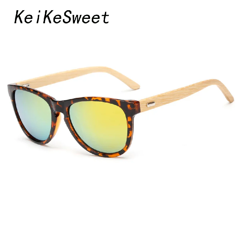 KeiKeSweet Hot Brand Designer Bamboo UV400 Man Woman Vintage Sun Glasses Wood Fun Rayed Fishing Square Driving Sunglasses K1503