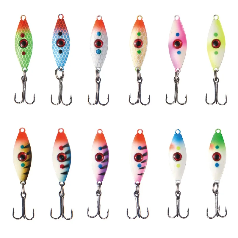 Ice Fishing Lure Kit Glowing Paint Jigs, 12pcs assorted perch/walleye/pike jigs